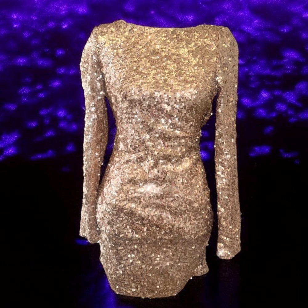 JUST ME ROSE GOLD sequin long sleeve cocktail prom holiday dress women’s size XS